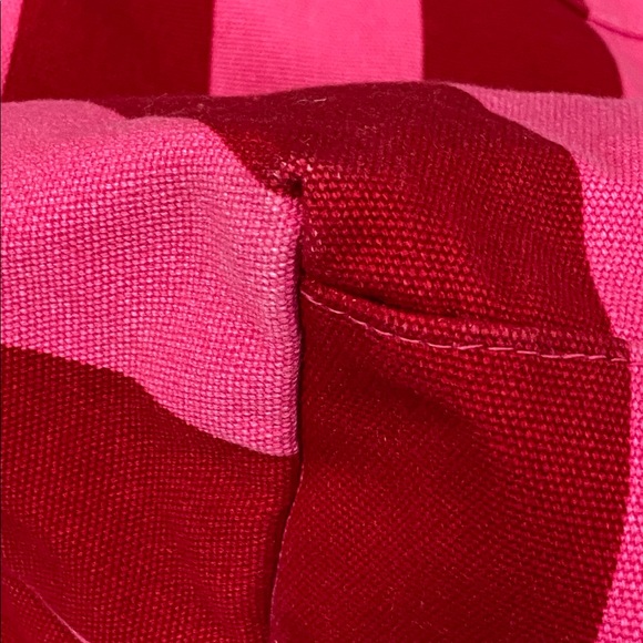 Victoria's Secret Pink Red Striped Canvas Tote Bag Metallic Beach Travel Summer - Picture 13 of 16
